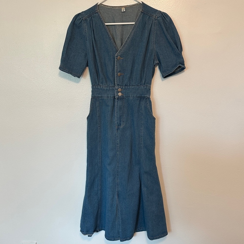 Denim Button-Down Midi Dress